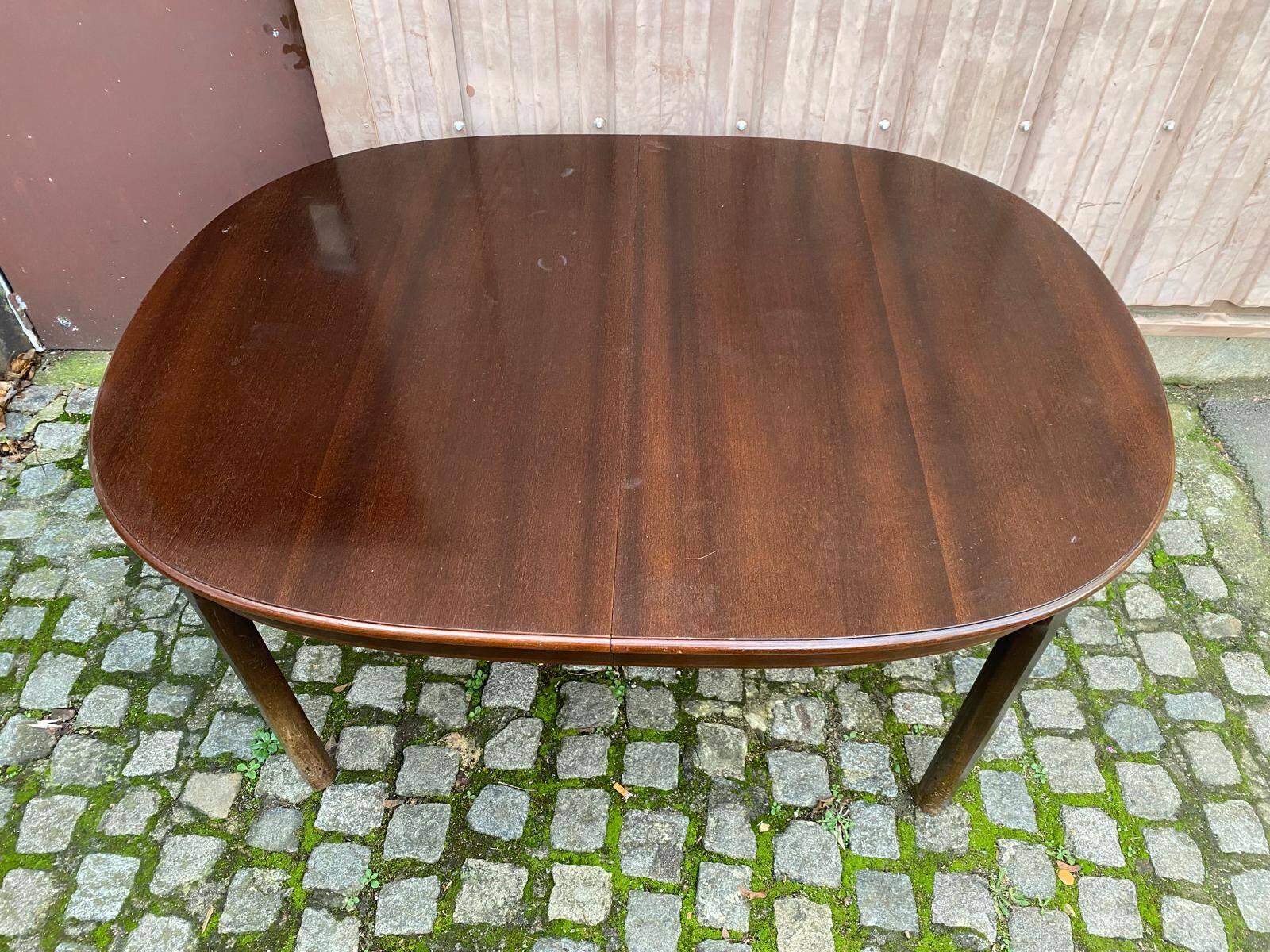 Extendable oval Scandinavian dining table in teak and mahogany, 1950s, 245cm