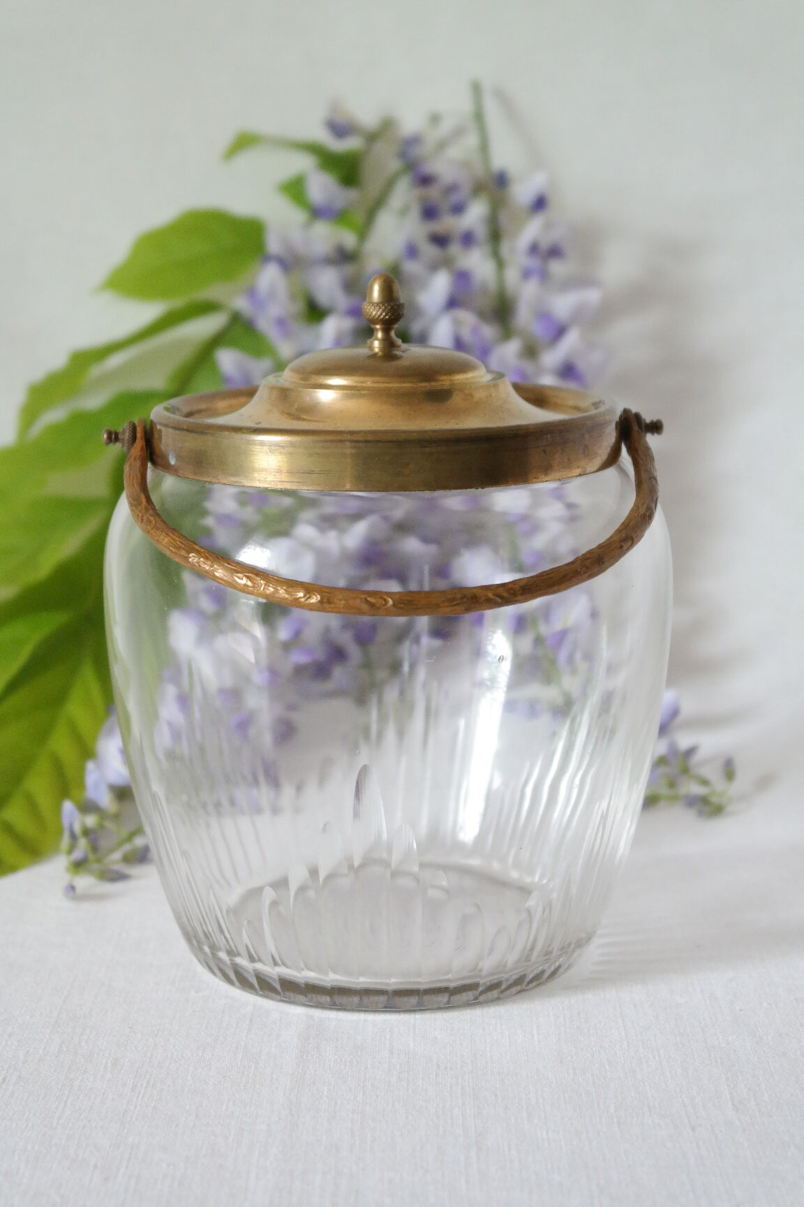 Old glass and brass cookie bucket
