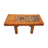 70s wooden coffee table with ceramic tray
