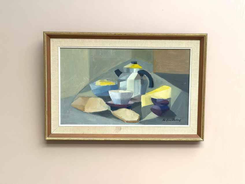 Original Mid Century Swedish Oil On Canvas – Still Life By Bo Arne Irehall (1927–1986) – Vintage & Framed – 40 × 60 Cm (15.7" × 23.6")