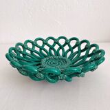 Vintage Vallauris green woven ceramic fruit bowl