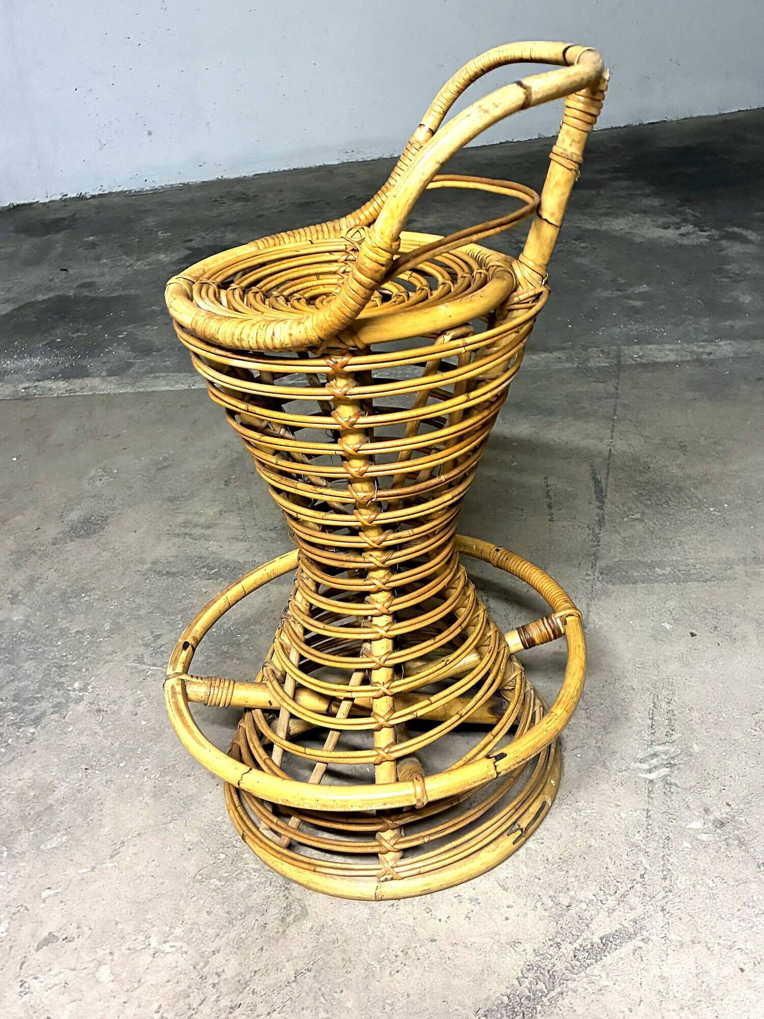 Bamboo and rattan stool in the style of Tito Agnoli.