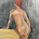 Painting signed pastel female portrait “the ocher sofa” 42x30 cm