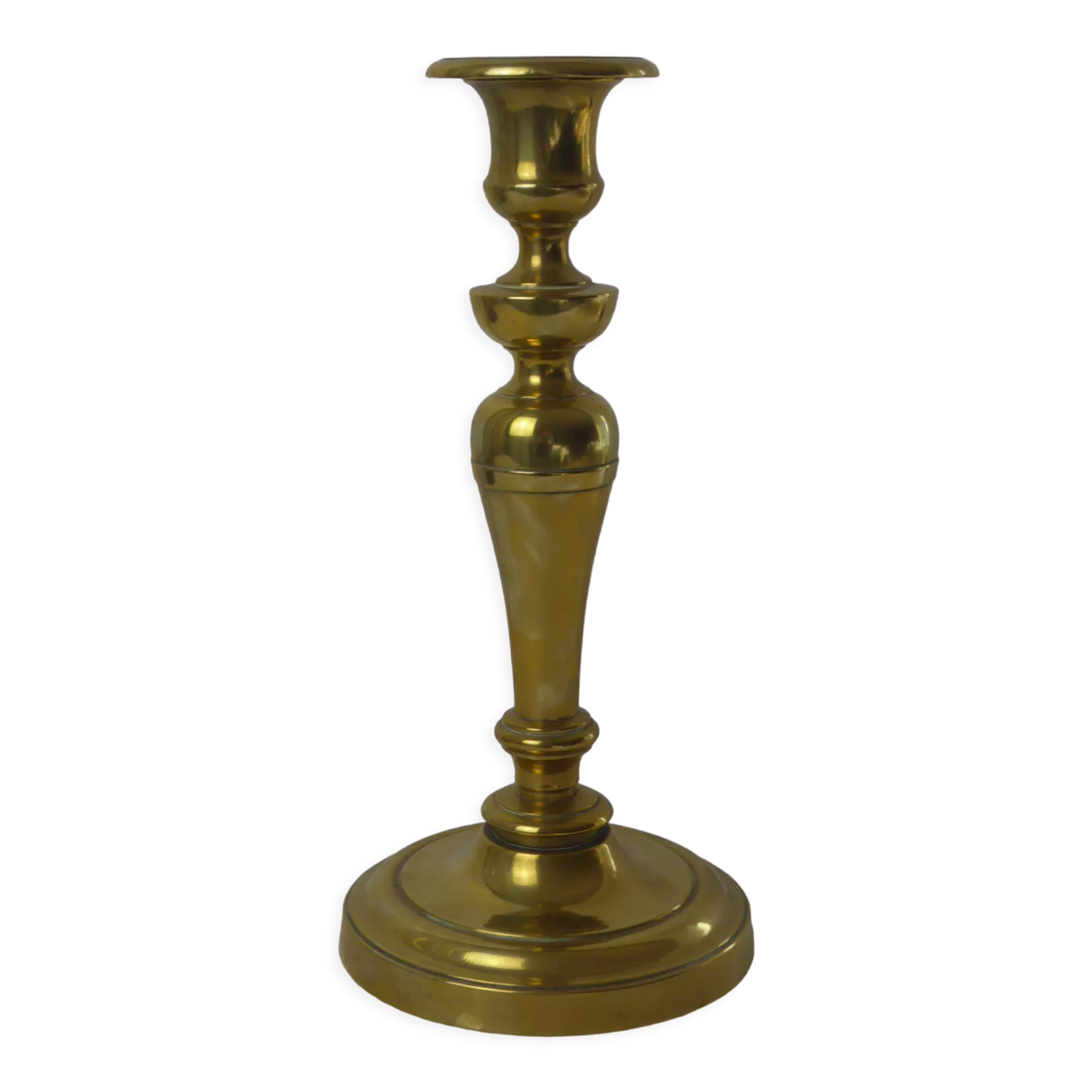 Old candlestick baluster foot round gilded brass-Ht 26cm