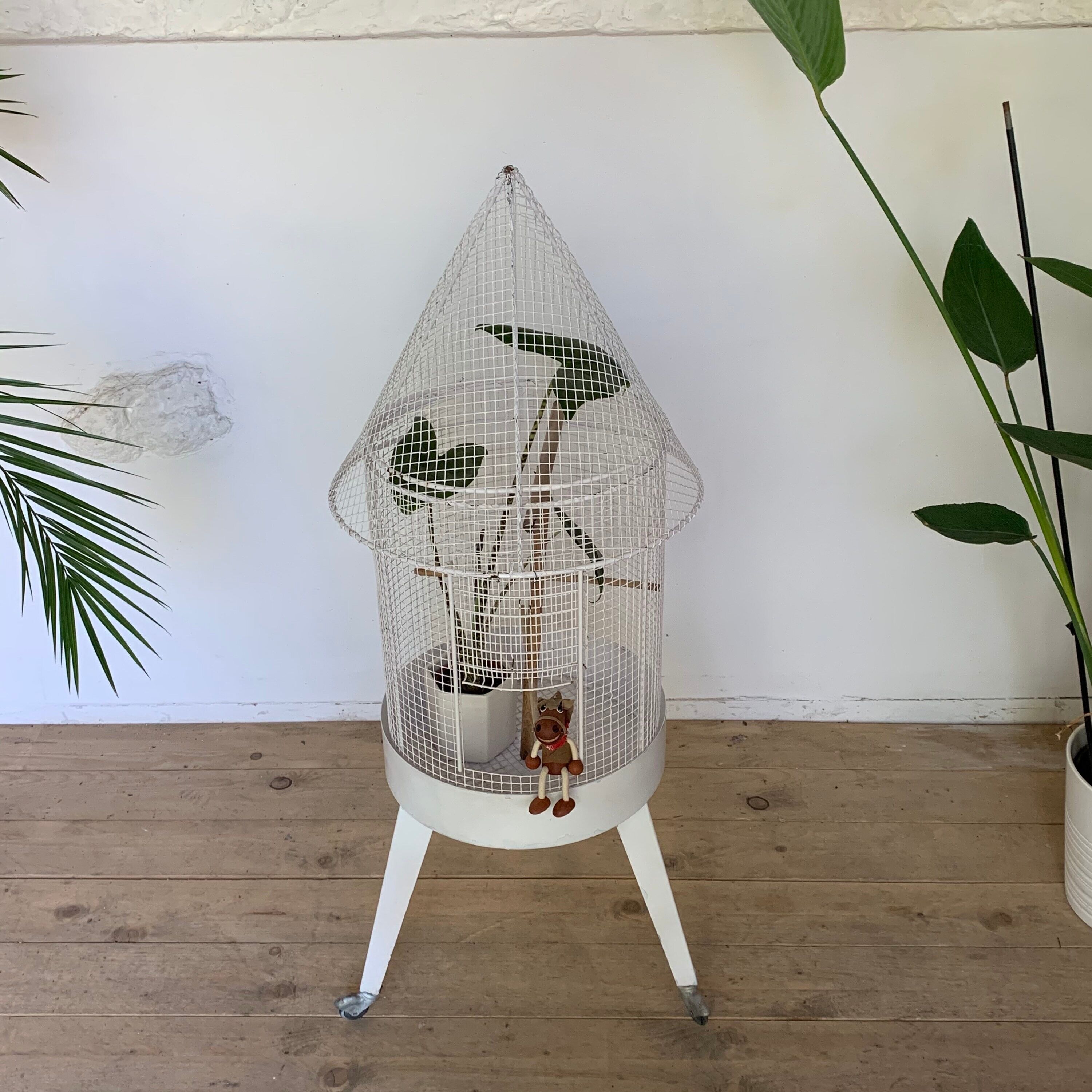 Vintage Rolling Tripod Bird Cage