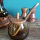 Oil, vinegar, mustard, pepper, salt, olive wood servant from Spain.