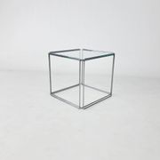 Table d'appoint en acier et verre de Max Sauze, années 1970