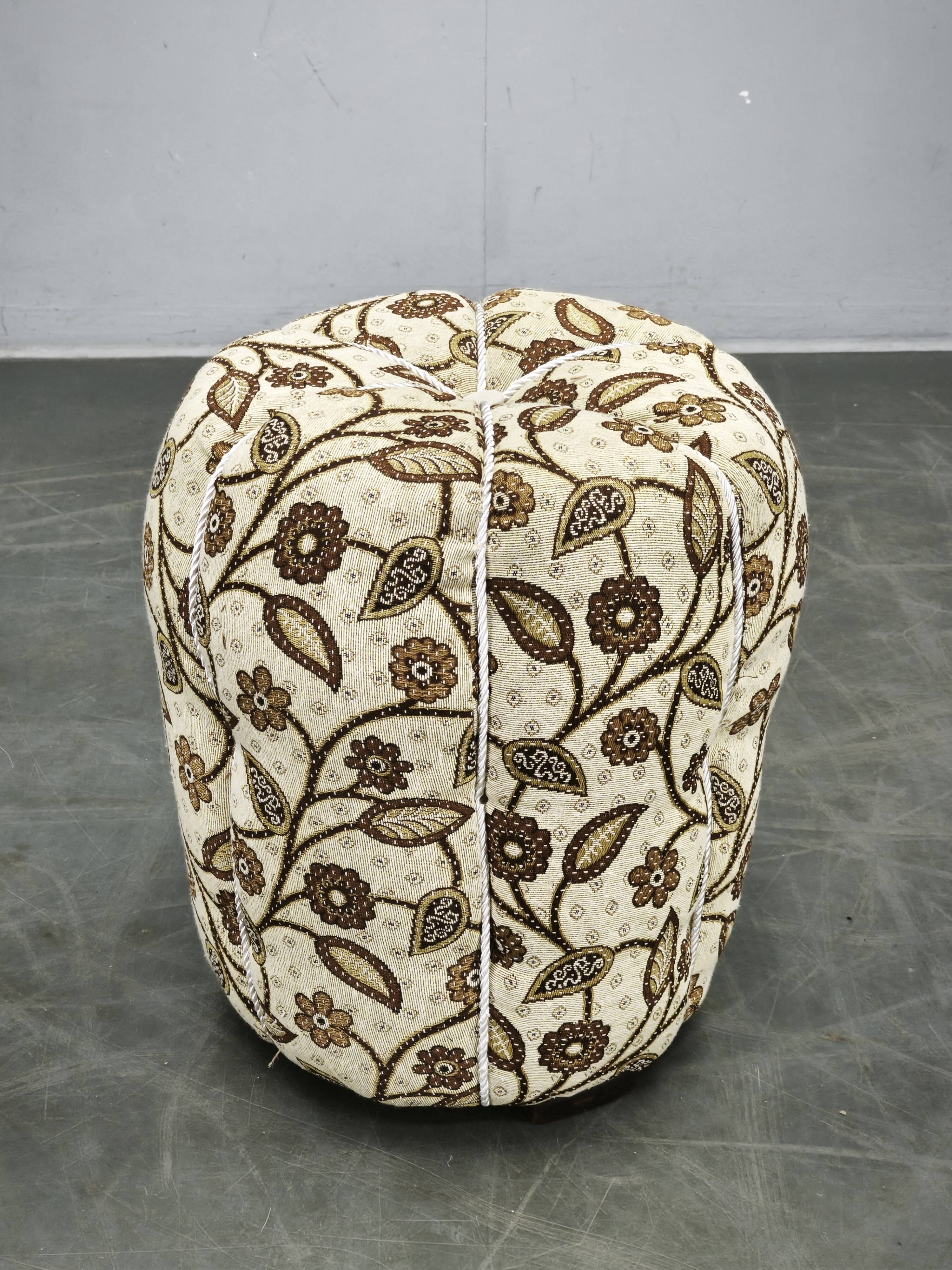 Art Deco Floral Upholstered Pouf Ottoman, Czechoslovakia, 1940s