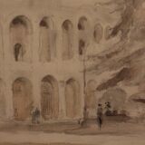 Ink wash drawing representing the arena of Verona