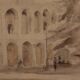 Ink wash drawing representing the arena of Verona