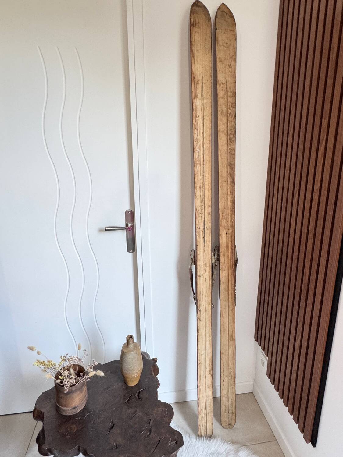 Old vintage wooden ski