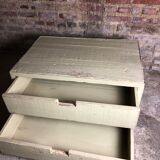 Meuble de rangement table basse en bois et fer vert pastel patiné