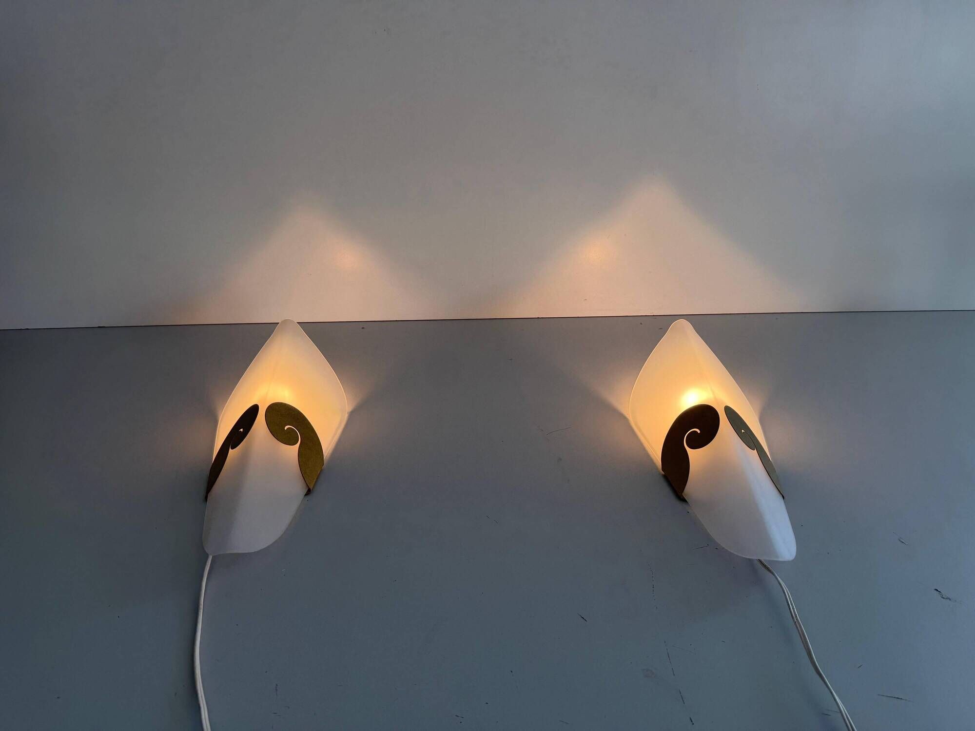 Pair of glass and metal wall lights AGE, 1980s, Italy