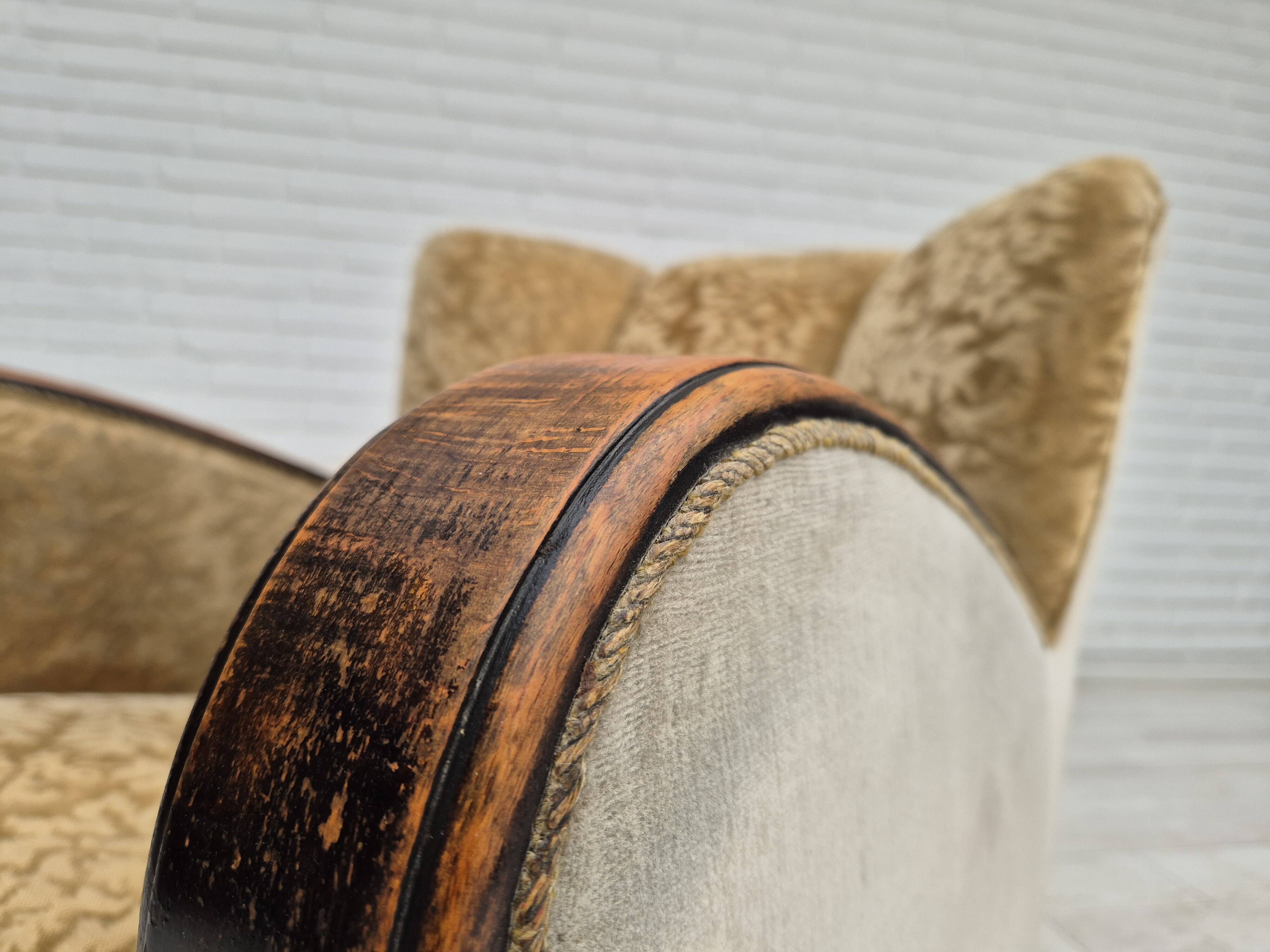 1950s, Danish vintage relax armchair, furniture velour, ash wood.