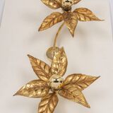 Large double flower wall sconces in brass, Willy Daro style, 1970s.