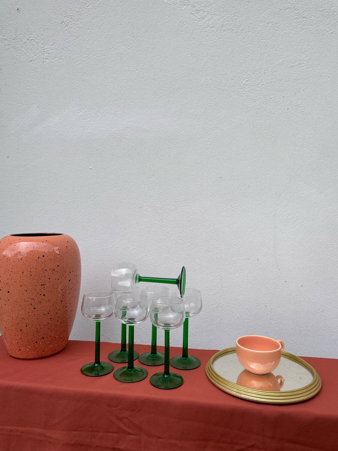 7 green Alsace wine glasses