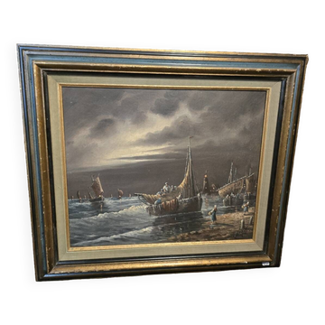 Oil on canvas marine scene