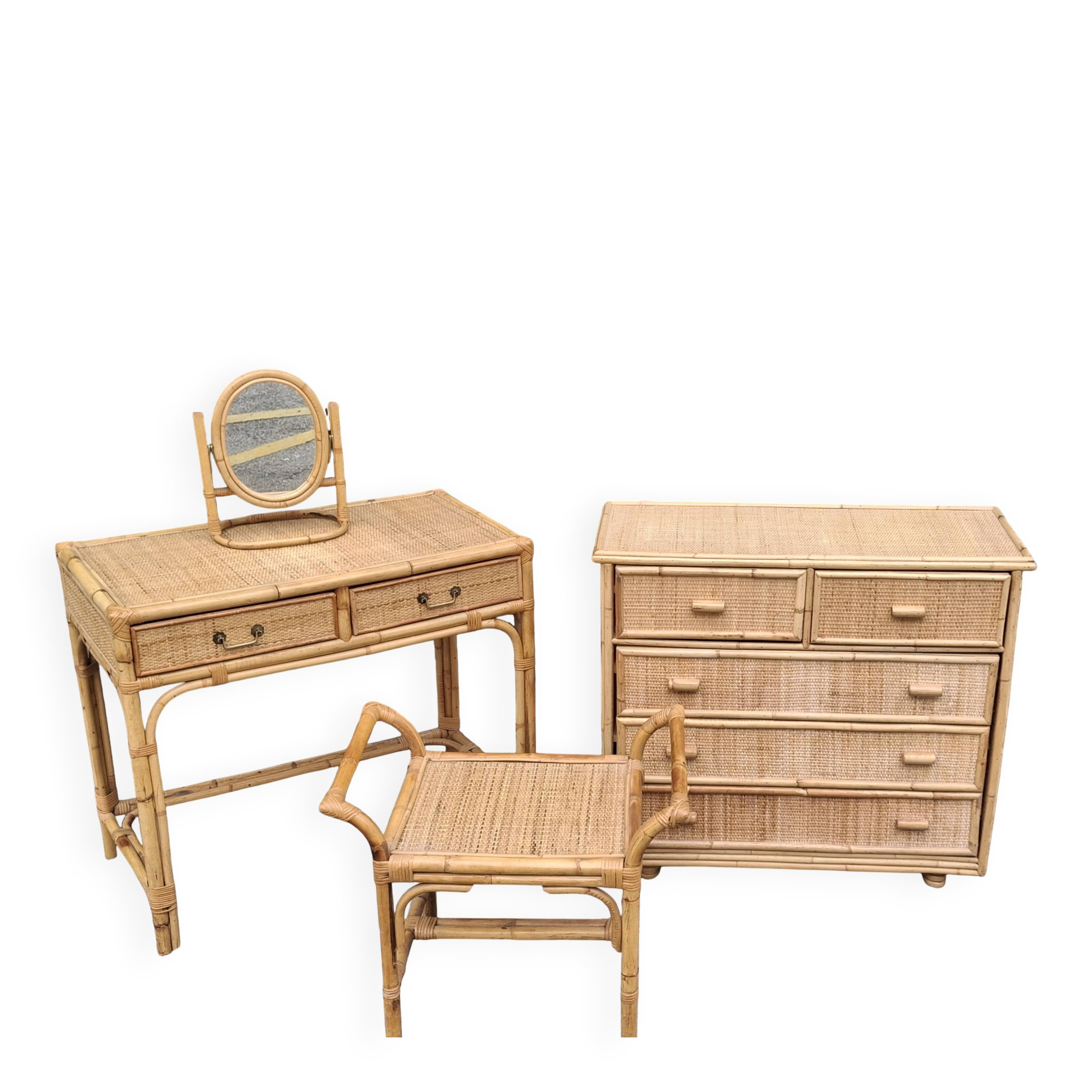 Woven rattan and wicker furniture. Vintage.