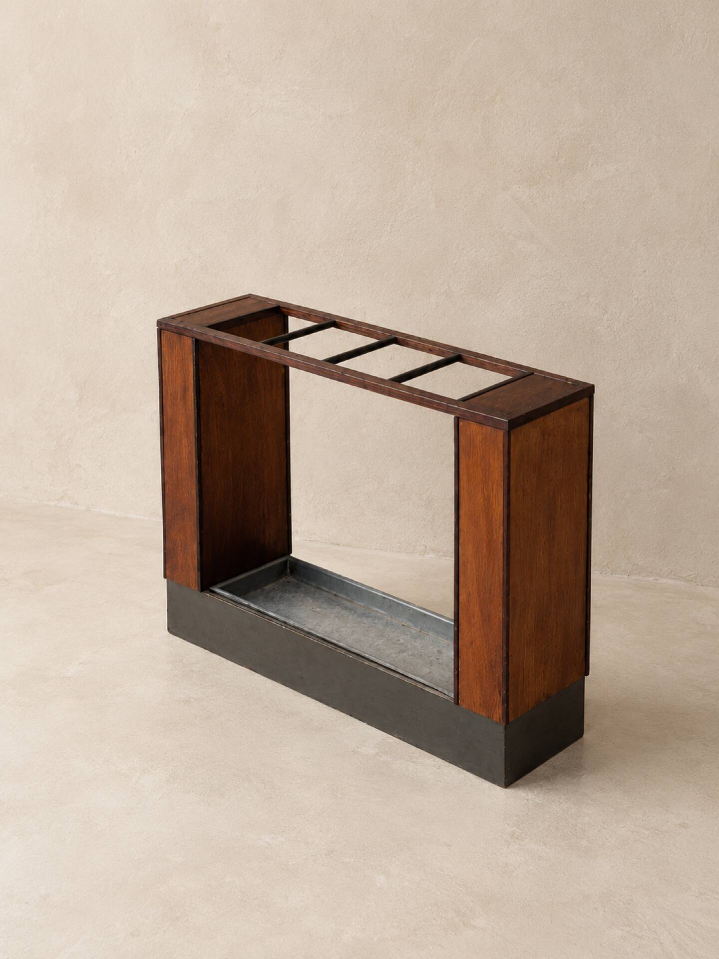 Vintage Art Deco umbrella stand in wood & metal – c. 1930–1940