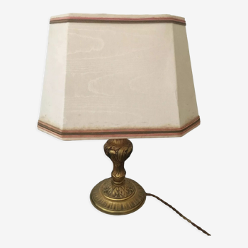Lampe de chevet avec pied en bronze et abat-jour en tissu