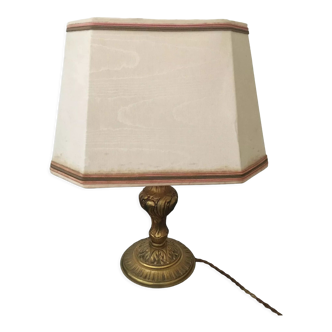 Lampe de chevet avec pied en bronze et abat-jour en tissu