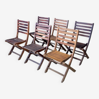 Set of 6 folding patio chairs in mahogany wood