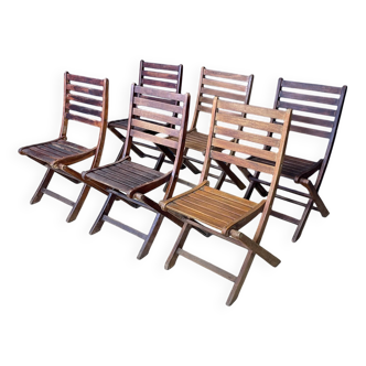 Set of 6 folding patio chairs in mahogany wood