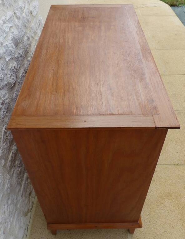 Antique post art deco chest of drawers circa 1940 in solid pine wood in its patina