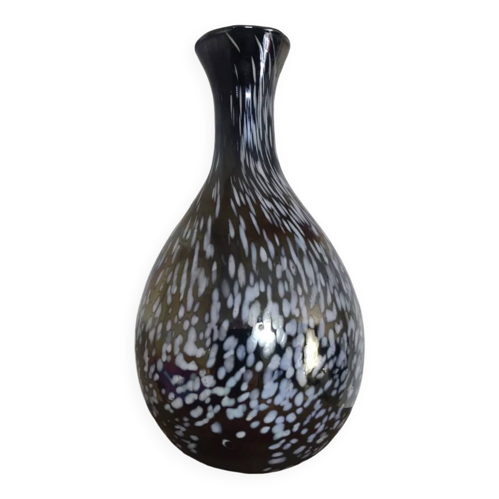 Vintage vase, modernist design, brown with white speckled chrome highlights 25 cm