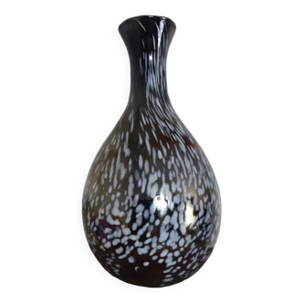 Vintage vase, modernist design, brown with white speckled chrome highlights 25 cm