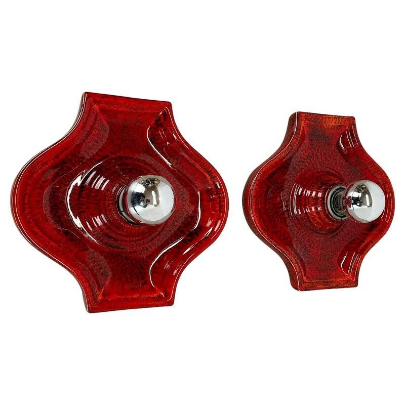Red ceramic fat lava wall lamps by Hustadt Lights, Germany, 1970s, set of 2