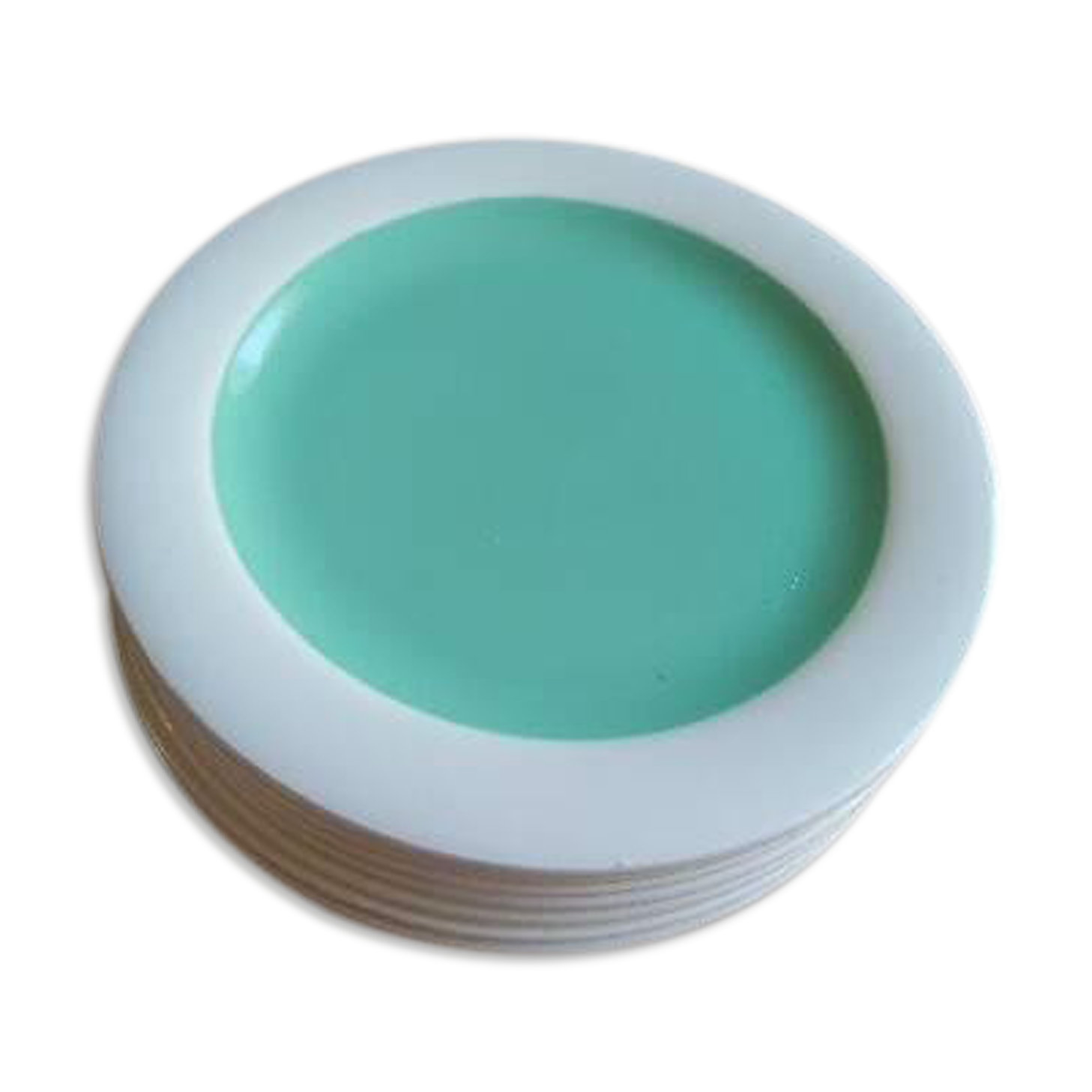 8 plates in earthenware of Salins, mint green and pale yellow vintage 60s / vintage dishes summer