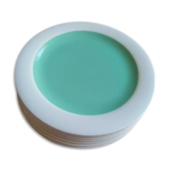 8 assiettes en faïence de Salins, vert menthe et jaune pâle vintage années 60 / vaisselle vintage été