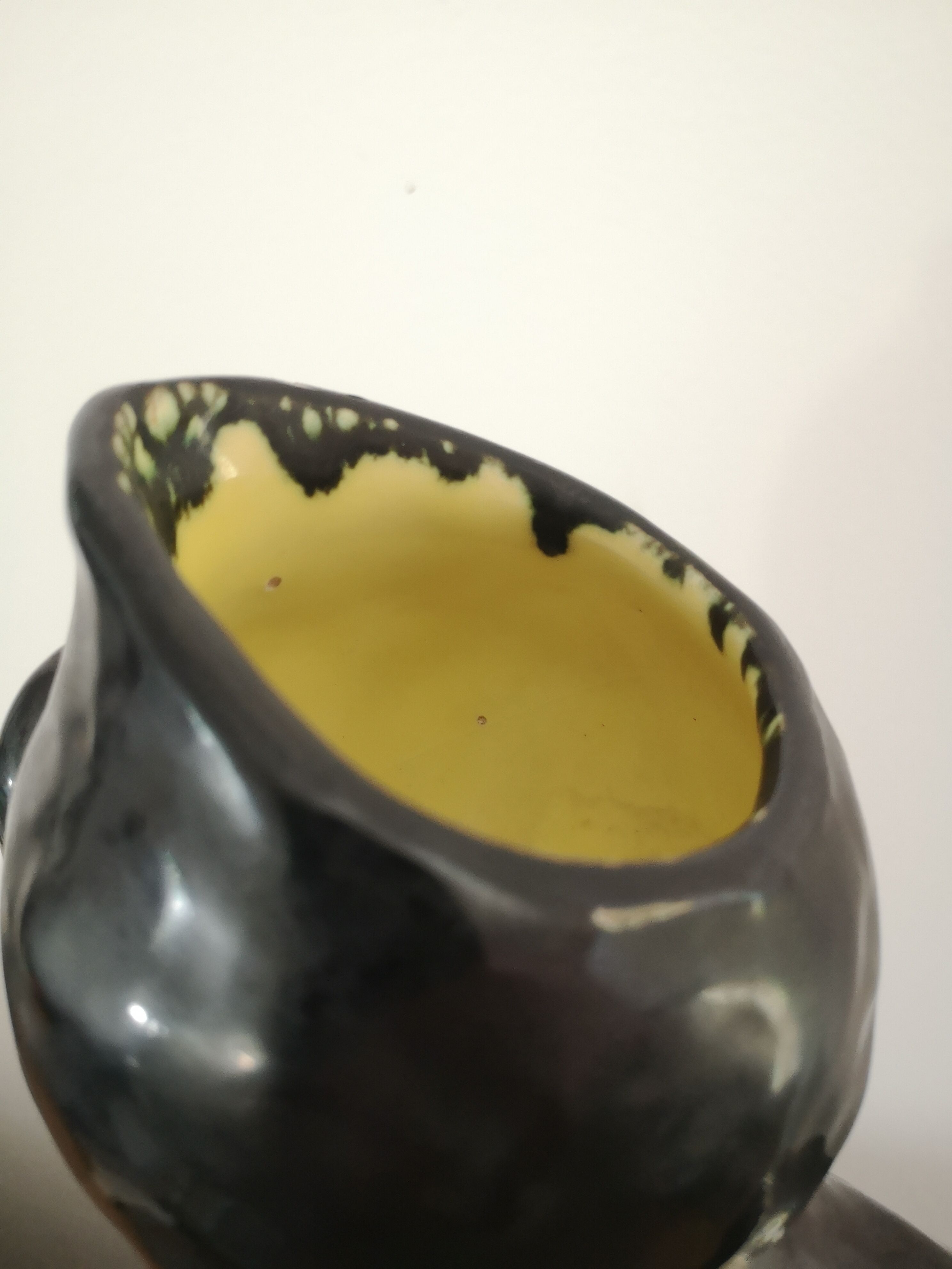 Black enamel ceramic pitcher , signed Raymond camard 1950