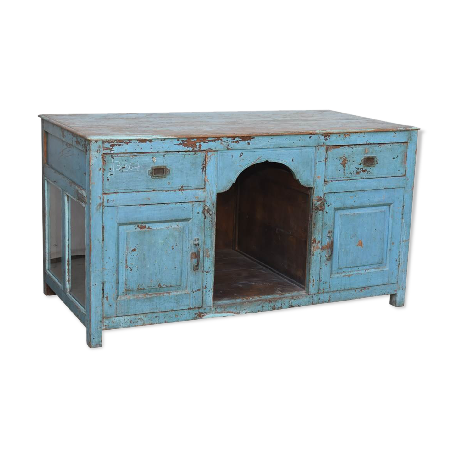 Colonial office in blue lacquered teak