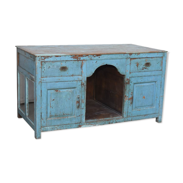Bureau colonial en teck laqué bleu