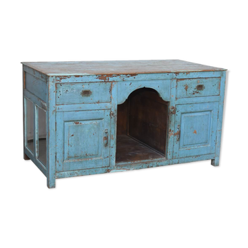 Bureau colonial en teck laqué bleu
