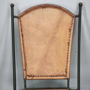 1990s European Brutalist Wrought Iron and Hand-Stitched Cognac Leather Dining Chair