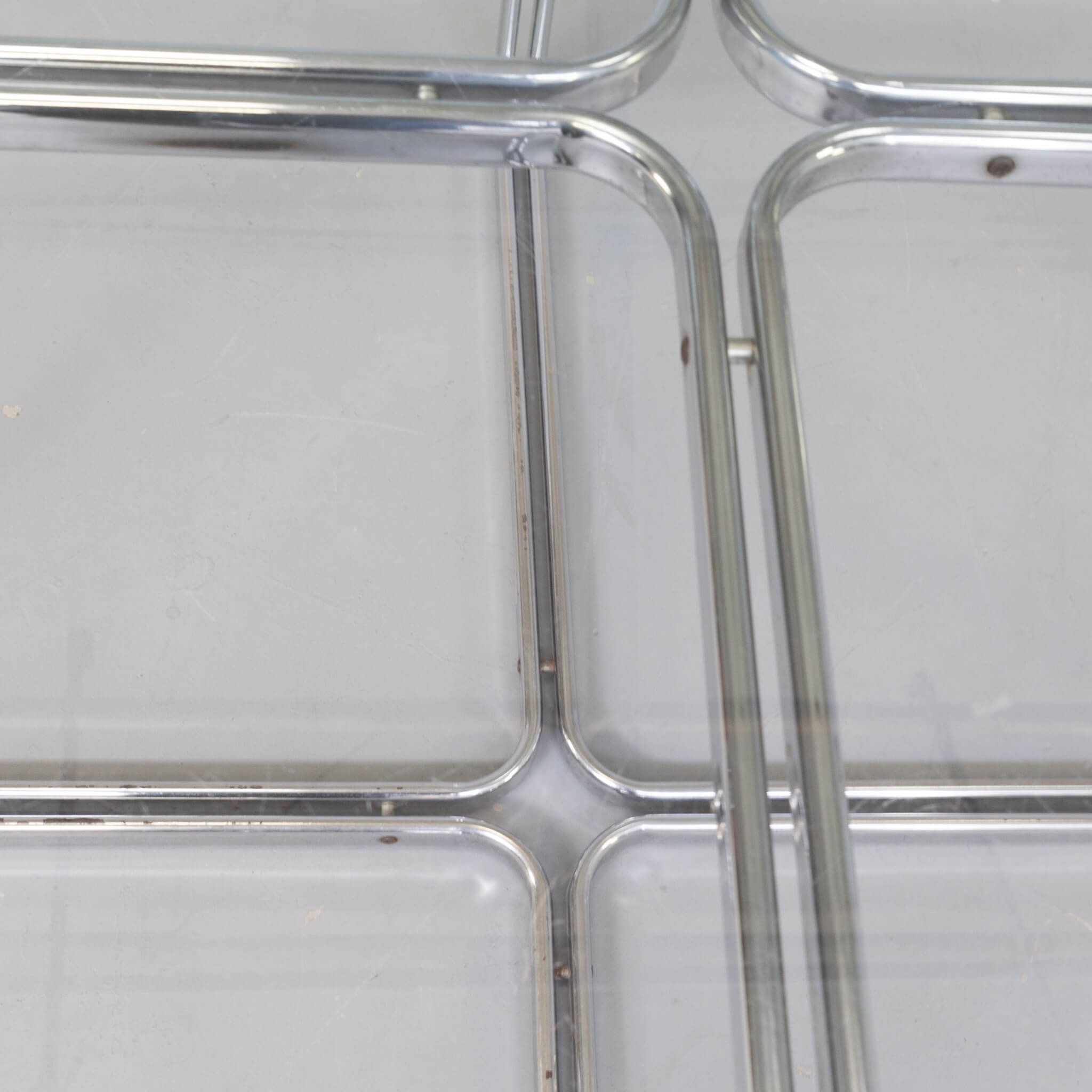 80s Chrome cross framed dining table glass table top
