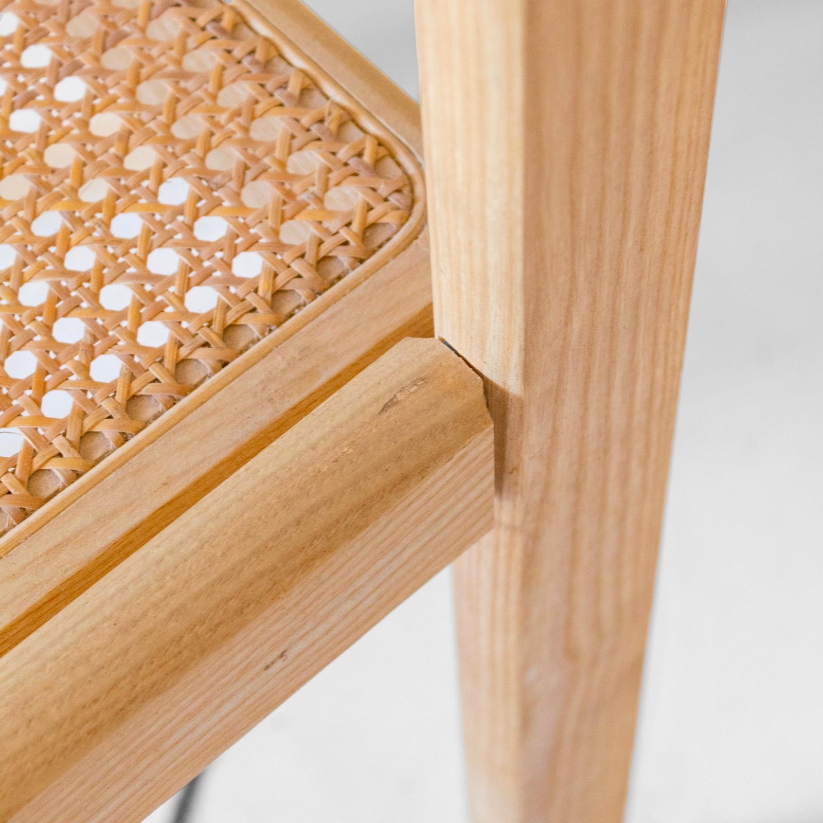 Set of four Italian oak dining chairs with Vienna straw seats, 1970s