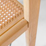 Set of four Italian oak dining chairs with Vienna straw seats, 1970s