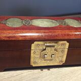 Jewelry box, Chinese jade stone - Wood - Mahogany, Brass