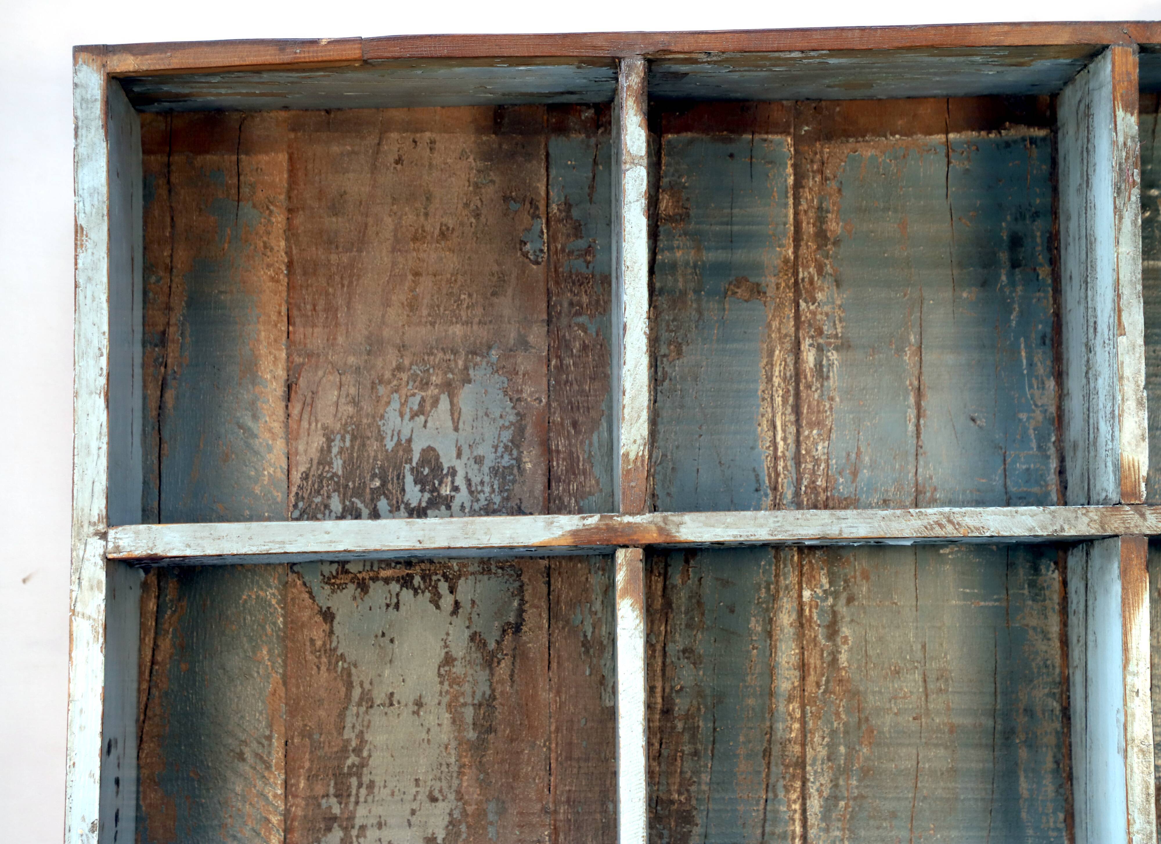 Bookcase - shelf 15 Burmese teak lockers with blue inner patina blue blue interior