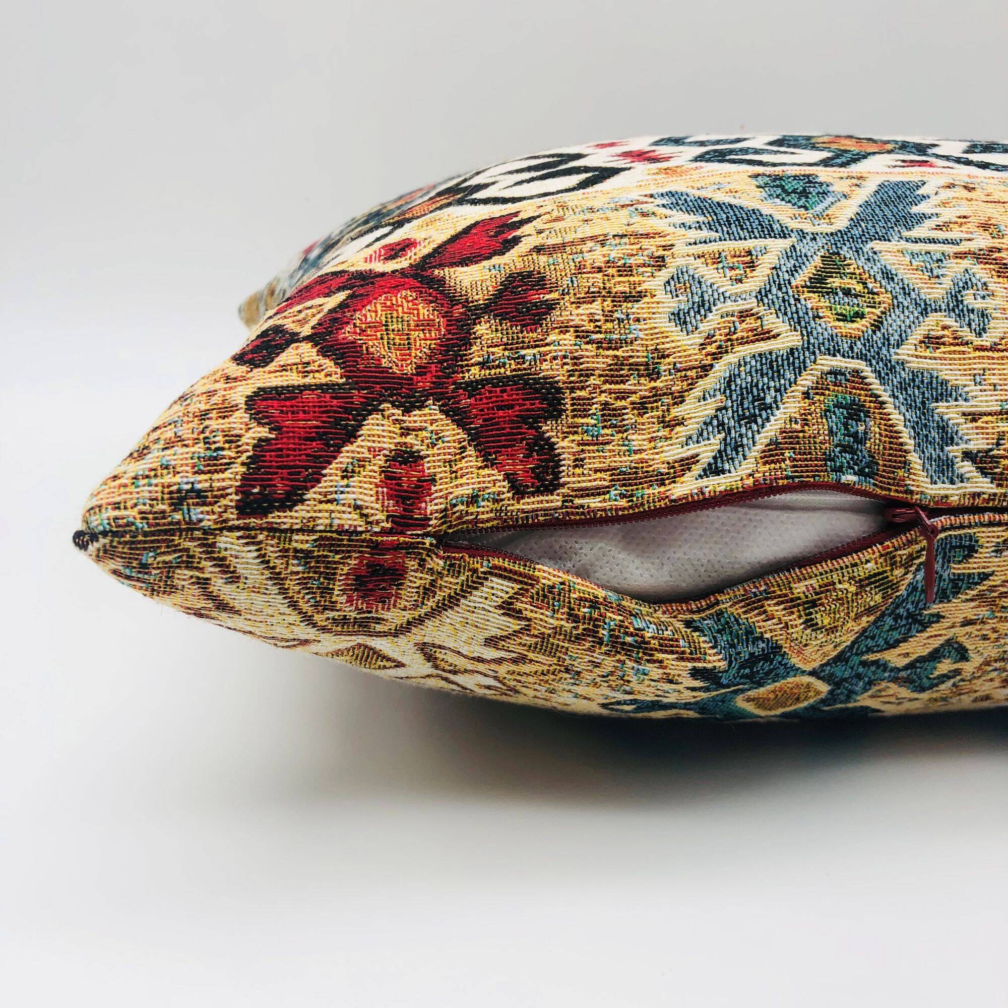 Square cushion, cover and insert, Gobelin fabric, ethnic.