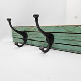 Solid teak coat hook with 2 double cast iron hooks