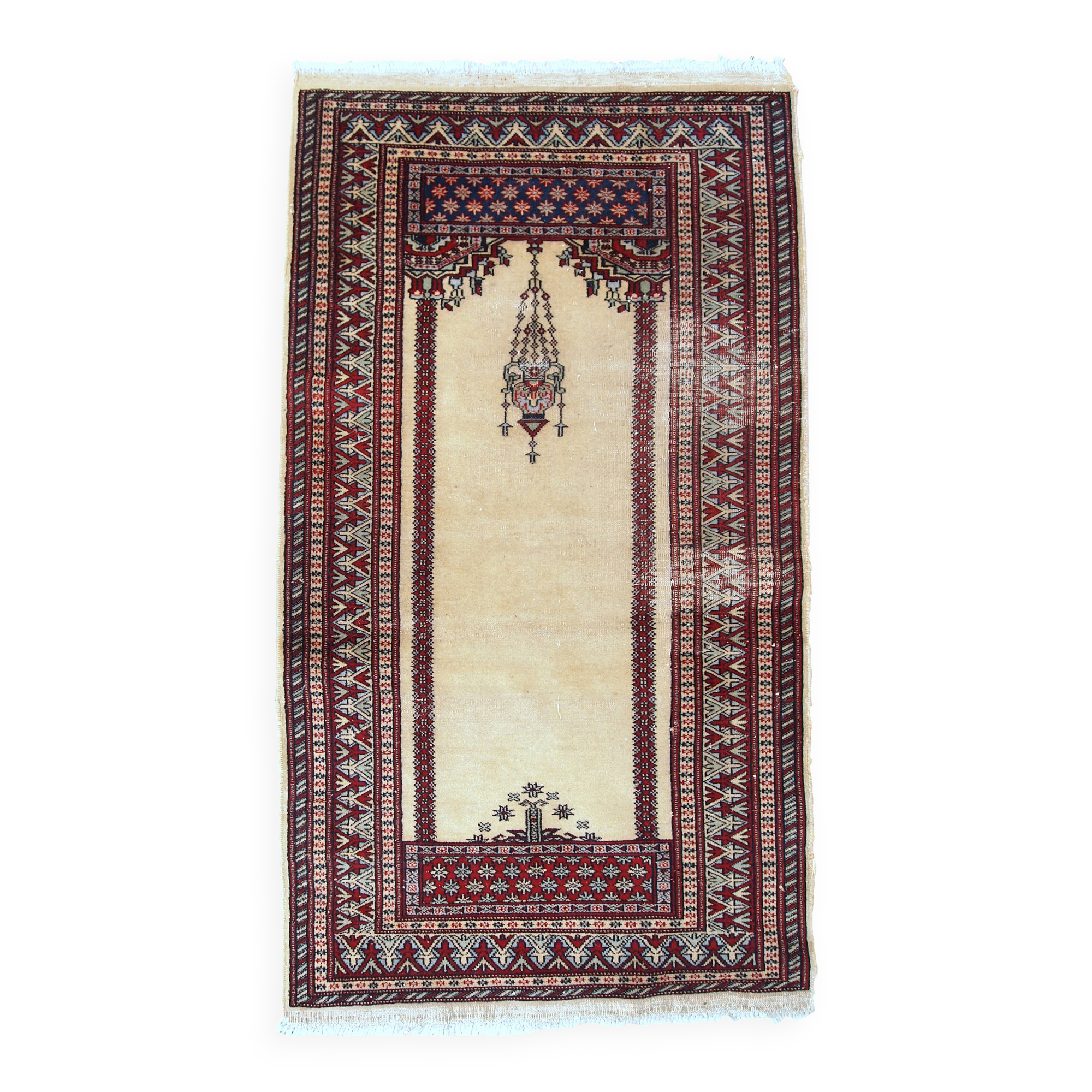 Tapis de Prière Vintage Lahore Pakistanais, Années 1960, Élégance et Tradit