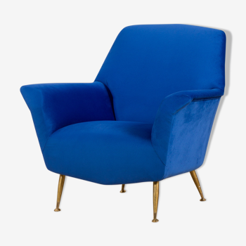 Fauteuil italien vintage en velours bleu années 60