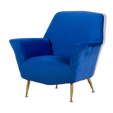 Italian vintage mid century modern blue velvet armchair 60