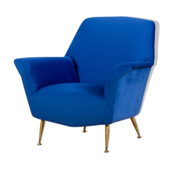 Fauteuil italien vintage en velours bleu années 60