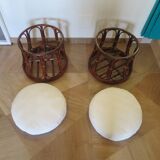 pretty pair of 2 bamboo and rattan stools with cushions - 80s - Vintage - set of 2